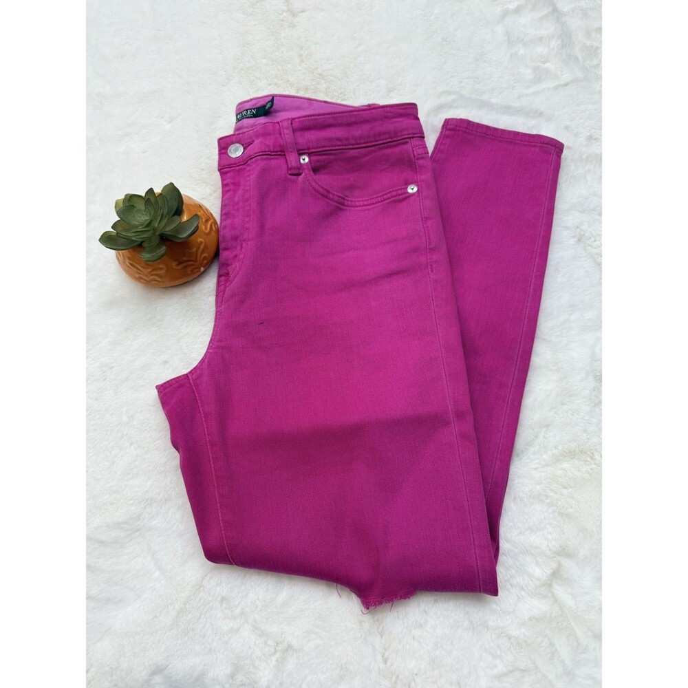 LAUREN RALPH LAUREN Dark Pink Denim Premier Skinny Cropped Ankle Jeans ~ 8 - Picture 15 of 16